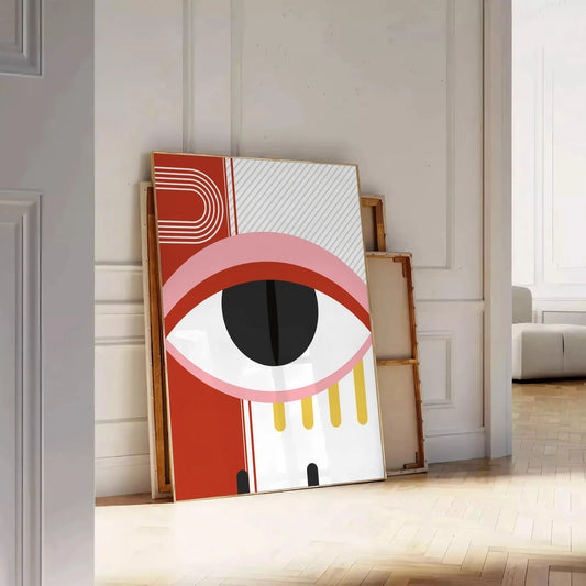 space stunning Bauhaus art print vibrant red yellow hues essence iconic movement sophisticated wall gift captivating poster available framed