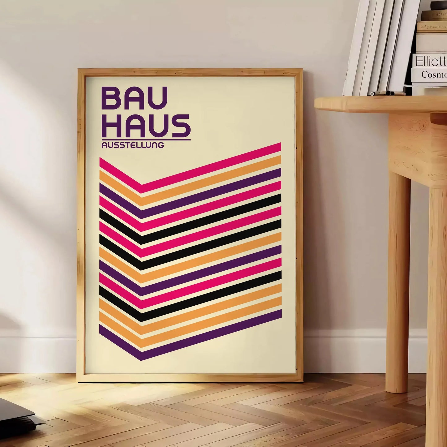 space stunning Bauhaus poster design bold geometric shapes vibrant colors art unique artwork perfect gift modern flair room sizes A4 cm A0