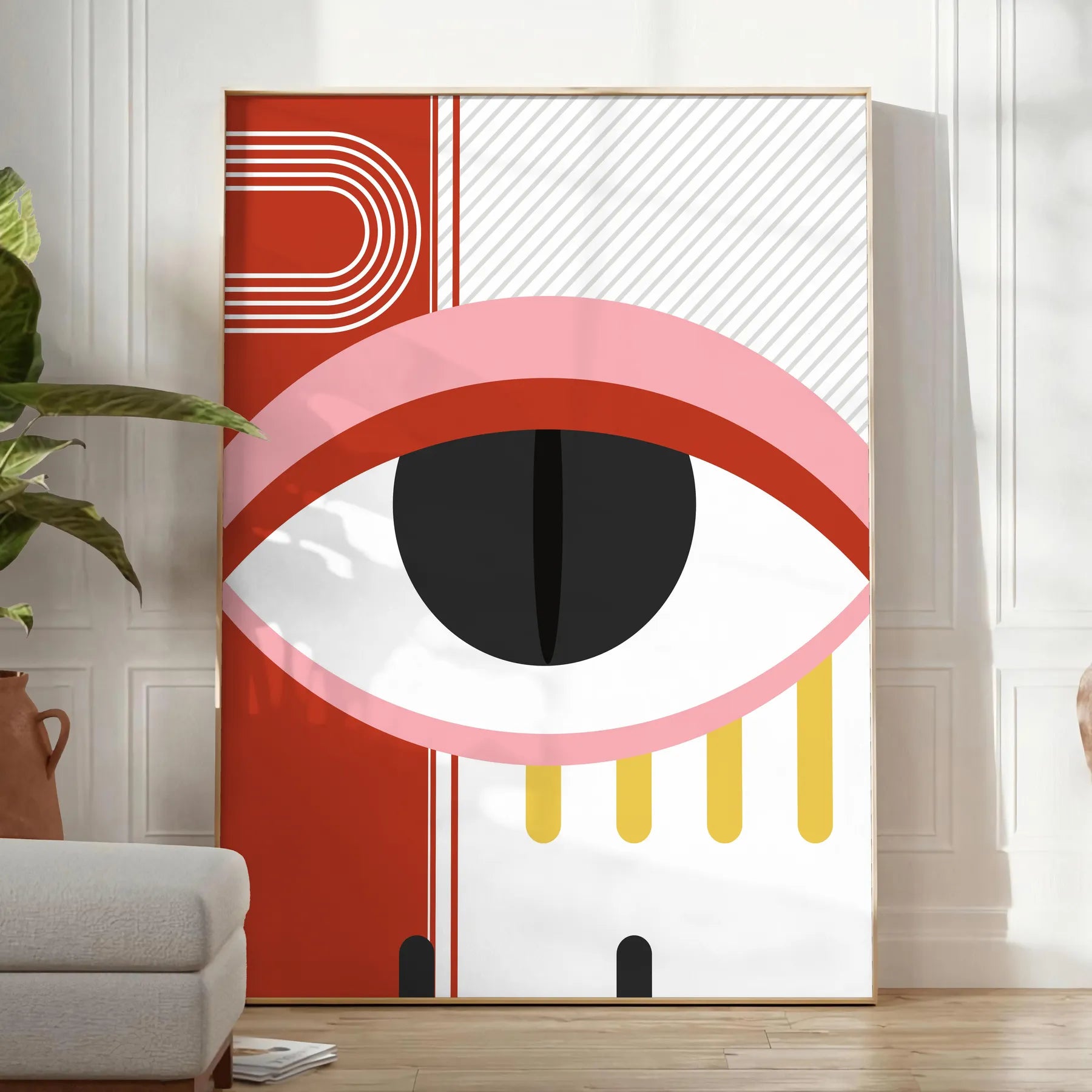 space stunning Bauhaus art print vibrant red yellow hues essence iconic movement sophisticated wall gift captivating poster available framed