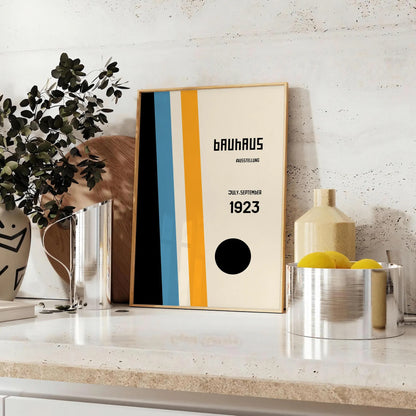 space vintage Bauhaus poster stunning gray white tones wall art thoughtful gift artwork classic appeal various print sizes A4 cm A0