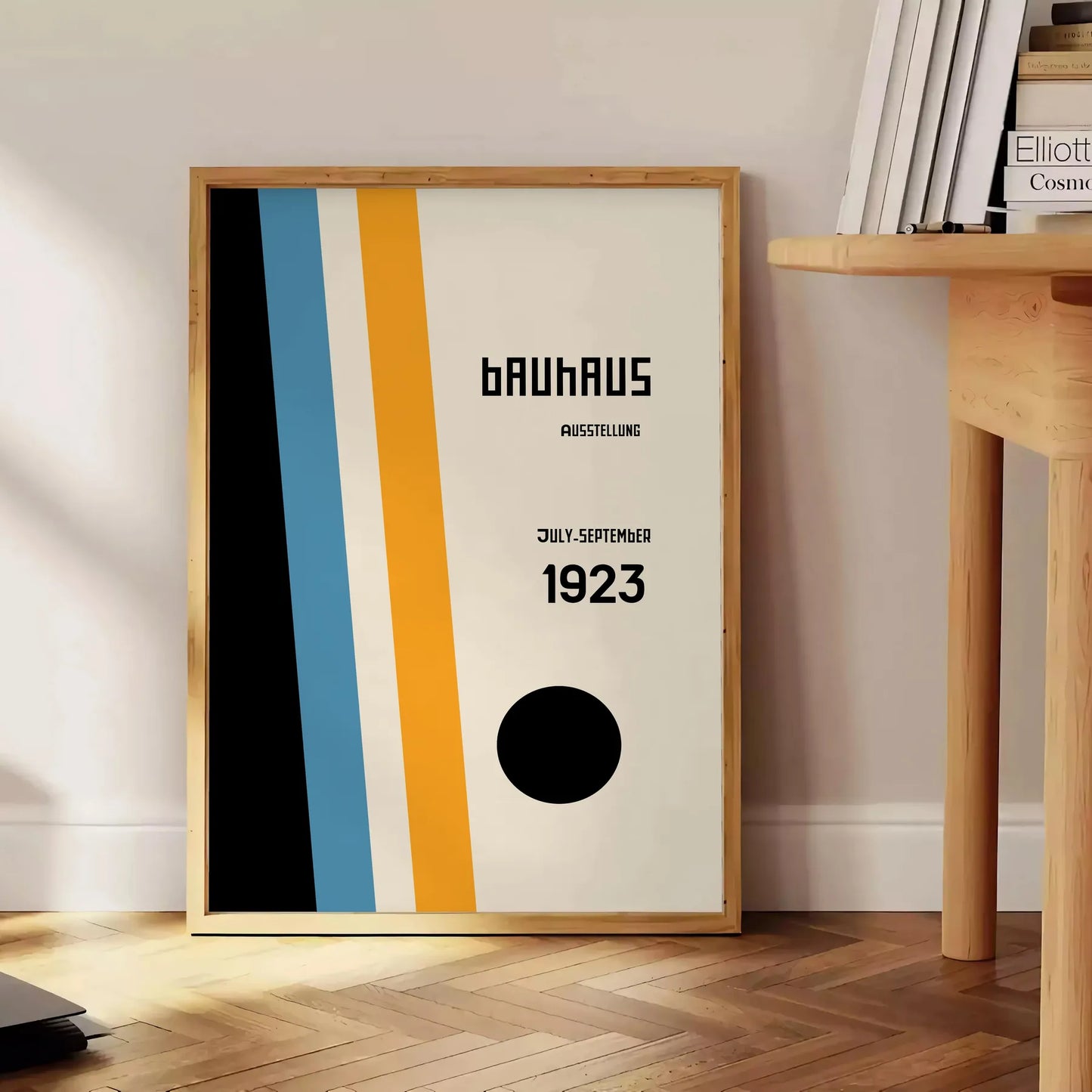 space vintage Bauhaus poster stunning gray white tones wall art thoughtful gift artwork classic appeal various print sizes A4 cm A0