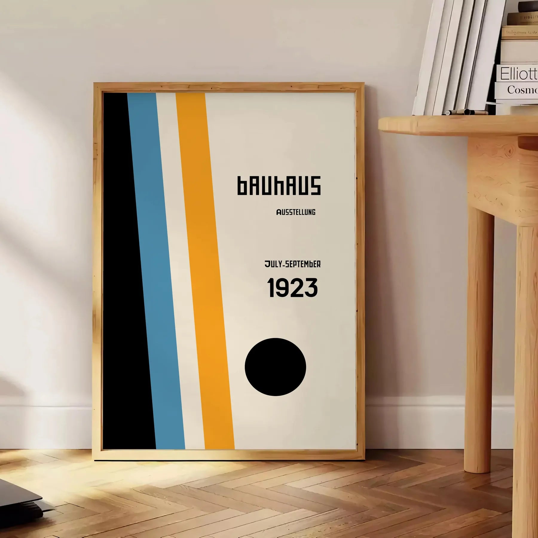 space vintage Bauhaus poster stunning gray white tones wall art thoughtful gift artwork classic appeal various print sizes A4 cm A0