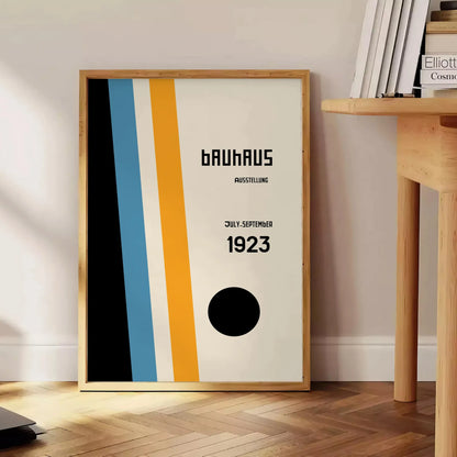 space vintage Bauhaus poster stunning gray white tones wall art thoughtful gift artwork classic appeal various print sizes A4 cm A0