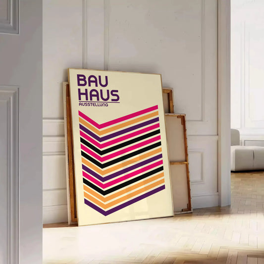 space stunning Bauhaus poster design bold geometric shapes vibrant colors art unique artwork perfect gift modern flair room sizes A4 cm A0