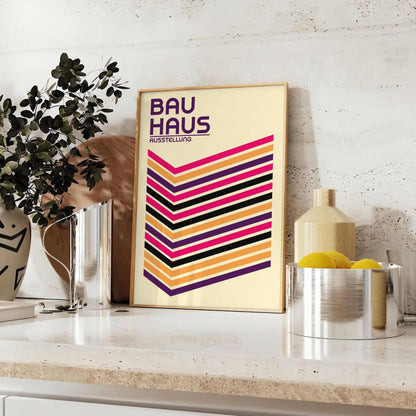 space stunning Bauhaus poster design bold geometric shapes vibrant colors art unique artwork perfect gift modern flair room sizes A4 cm A0
