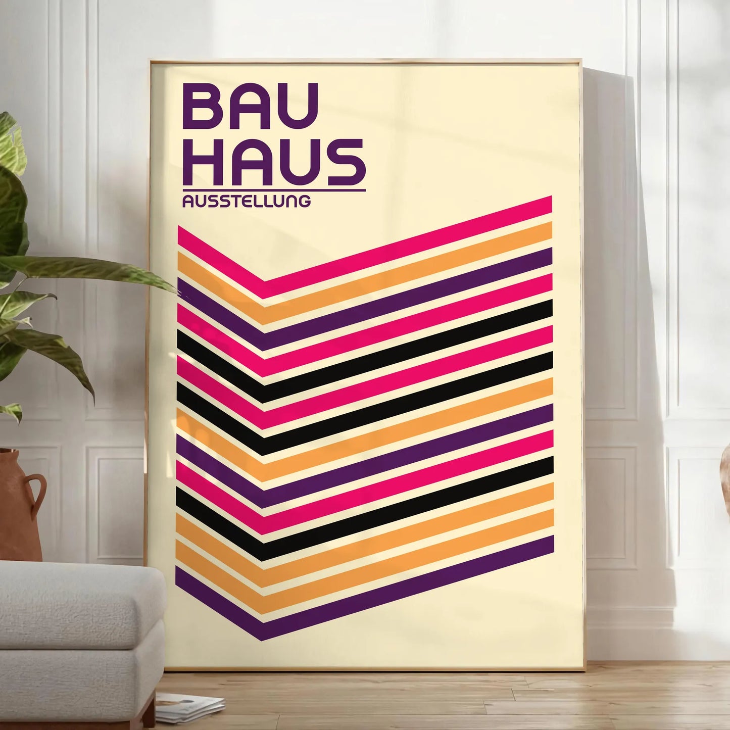 space stunning Bauhaus poster design bold geometric shapes vibrant colors art unique artwork perfect gift modern flair room sizes A4 cm A0