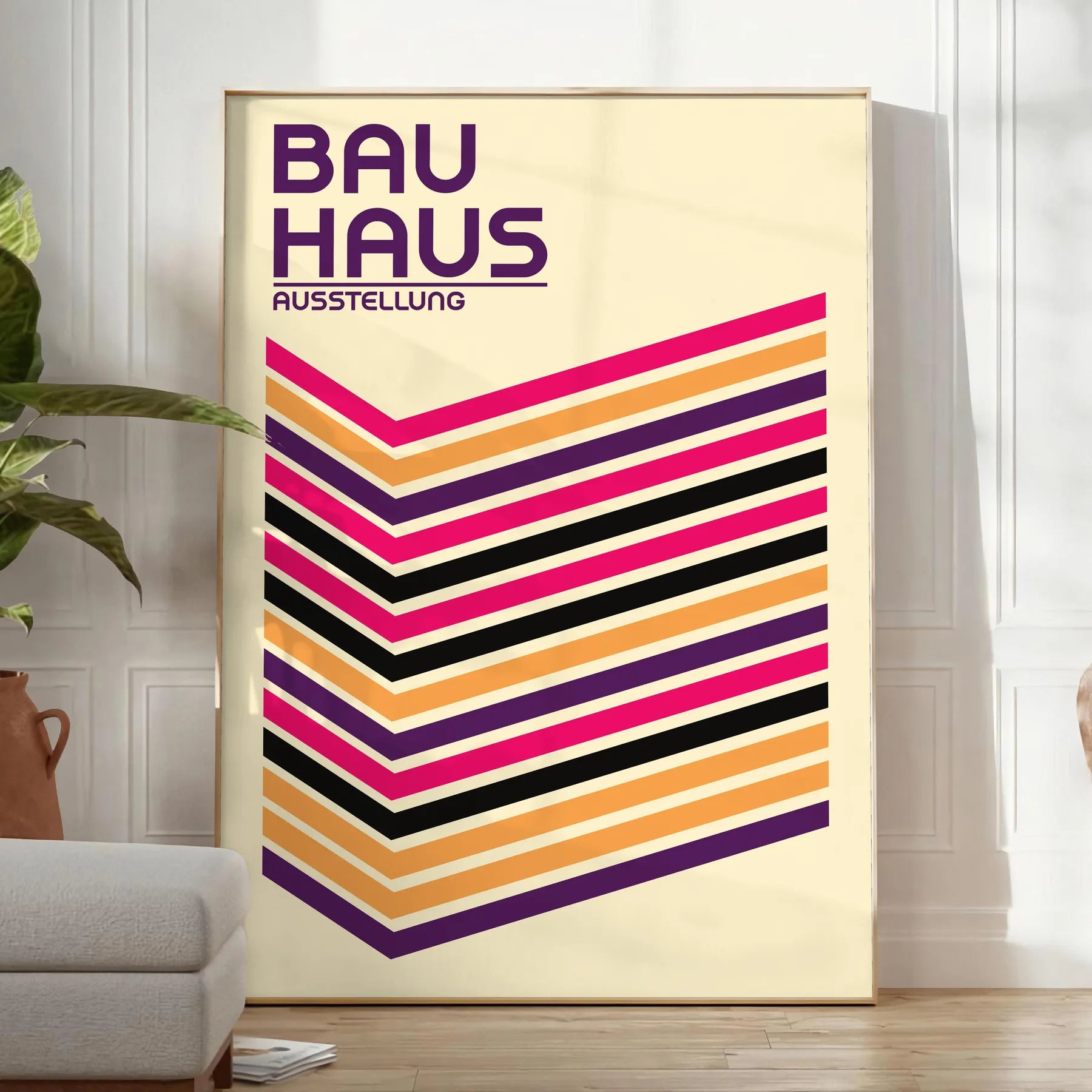 space stunning Bauhaus poster design bold geometric shapes vibrant colors art unique artwork perfect gift modern flair room sizes A4 cm A0